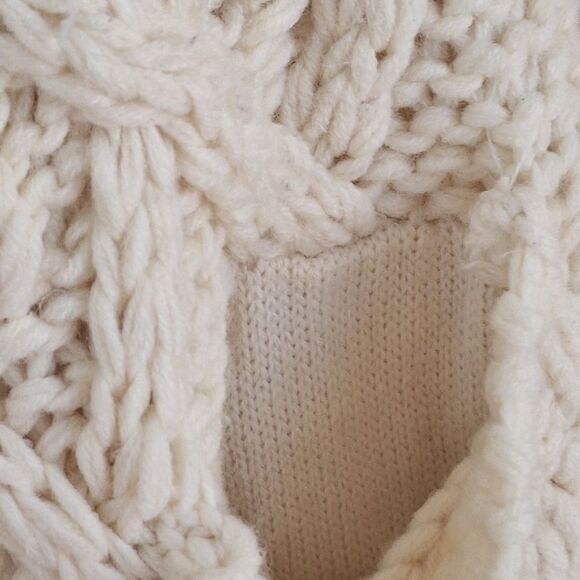 Chunky Cable Knit Hooded CARDIGAN Faux Fur Lined Sweater Tunic Length Pockets M - Picture 10 of 16